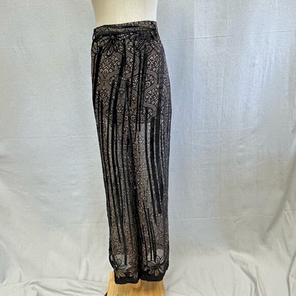 Topshop sheer pants with built in shorts velvet stripe detail size 12 goth - Picture 6 of 15